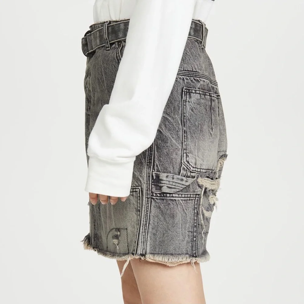 NEW BEN TAVERNITI UNRAVEL PROJECT DISTRESSED DENIM SKIRT - Picture 4 of 8